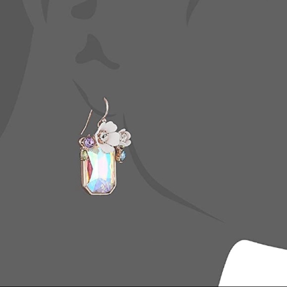 Betsey Johnson Flower Rectangle Stone Drop Earring - Picture 3 of 6